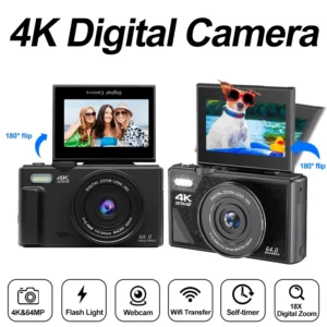 4K Digital Camera 48MP 3.0 Inch Rotatable Screen 18X Digital Zoom WiFi Vlog Camcorder Retro Video Recorder YouTub Webcam Cameras