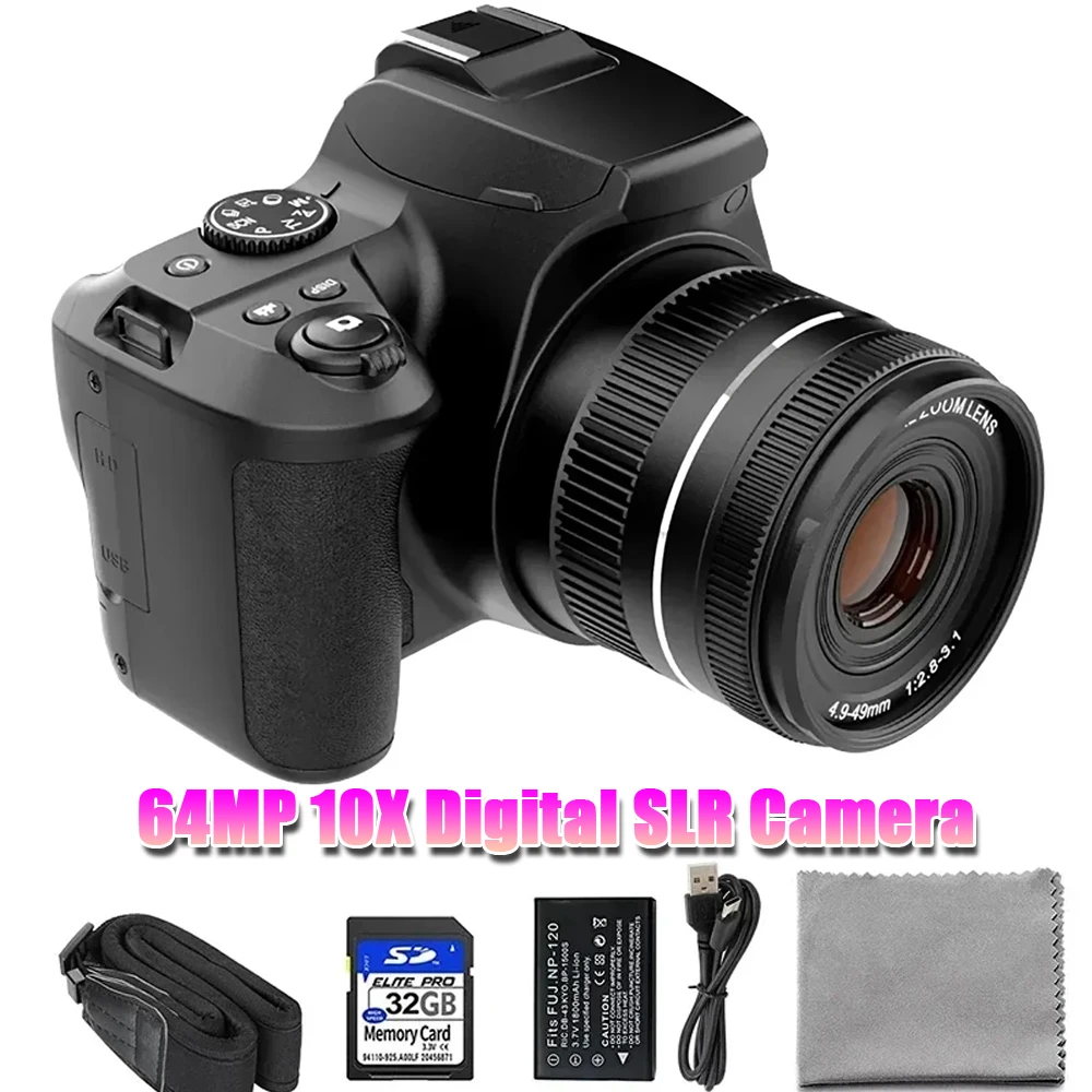 64MP Digital SLR Camera For Photography 10X Optical Zoom Camera Auto Focus 4K HD Video Vlog Camcorder Youtube Webcam DSLR Camera